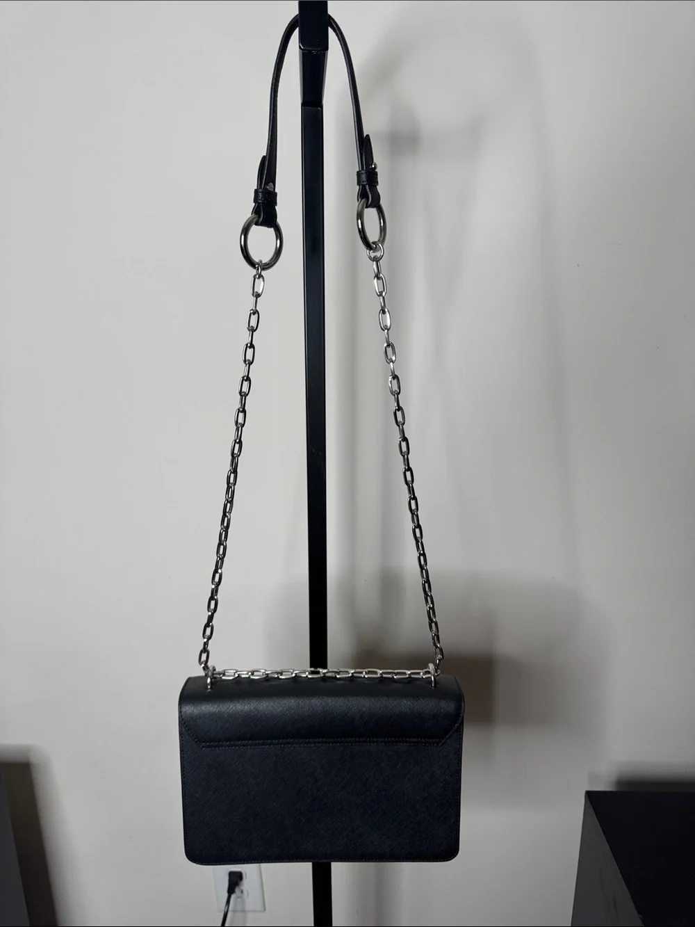 Vivienne Westwood Black Leather Shoulder Bag with Silver Chain